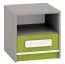 Children's Bedside Table Renton 13 | Platinum Grey, White & Green | 40 x 40 x 40 cm | 1 Drawer & 1 Compartment
