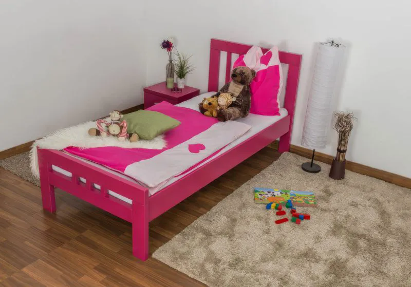 Children's Bed Easy Premium Line K8 | Solid Beech Wood | Pink Lacquered | 90 x 200 cm Lying Surface