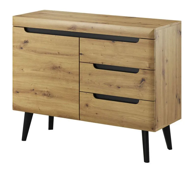 Elegant Chest of Drawers Polmadie 07 | Oak Artisan & Black | 83 x 107 x 40 cm | 2 Compartments, 3 Drawers