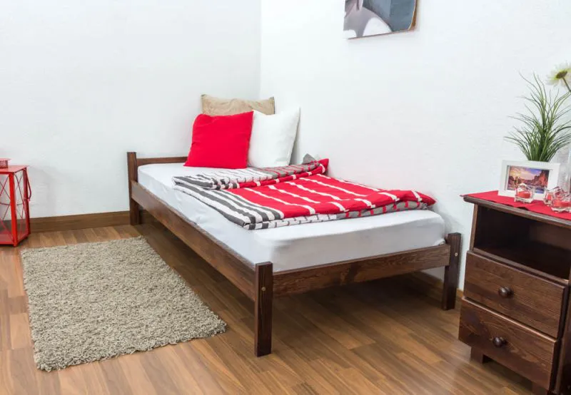 Futon bed / solid wood bed solid pine walnut A14, incl. slatted frame - dimensions 90 x 200 cm