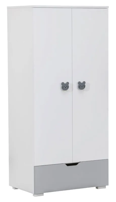Baby Wardrobe Maipu 04 | Hinged Door Cabinet | White/Grey | 195 x 90 x 52 cm | Space-Saving Storage