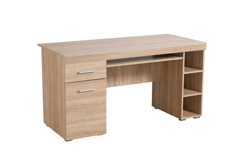 Delare 01 Desk with Keyboard Tray | Sonoma Oak Finish | PC Storage | Drawer | 75.5 x 145 x 65.5 cm