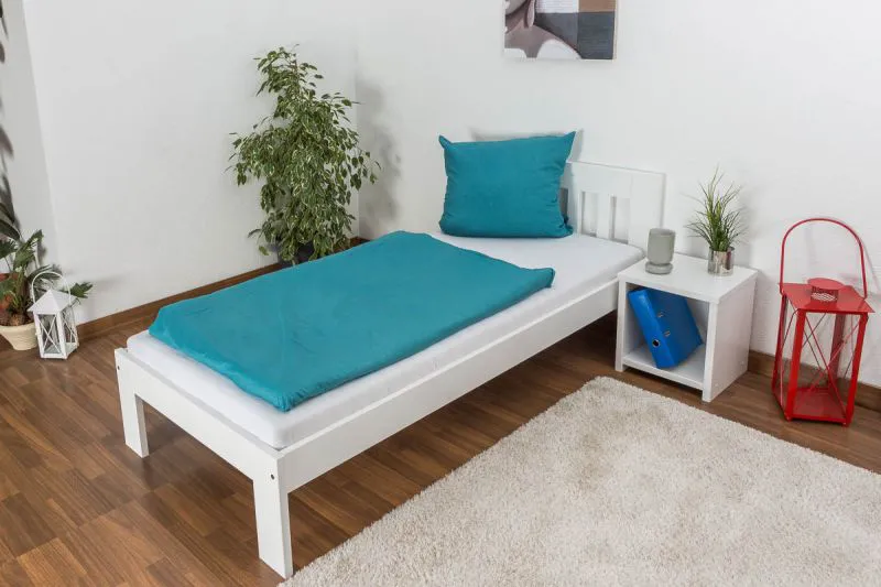 Single bed / guest bed solid pine white lacquered 76, incl. slatted frame - dimensions 90 x 200 cm