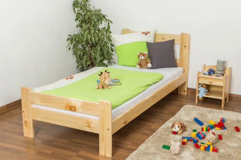 Children's & Youth Solid Pine Bed Natural A26 | 90 x 200 cm | Includes Slatted Frame | Modern Design