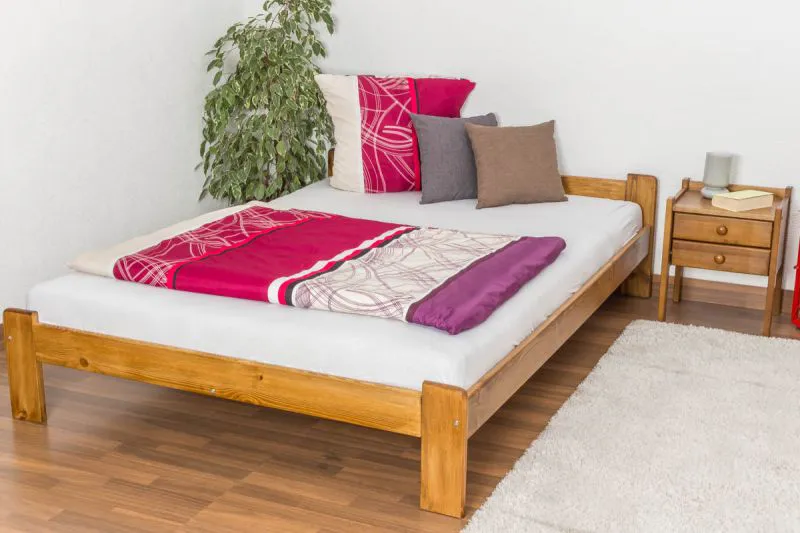 Children's bed / Teenage bed solid pine wood oak colored A8, including slatted frame- Measurements: 140 x 200 cm