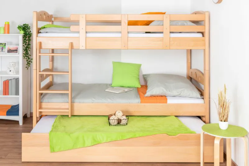 Bunk bed for adults "Easy Premium Line" K19/h incl. lying area and 2 cover panels, head and foot part with holes, solid beech wood natural - Lying surface: 90 x 200 cm (w x l), divisible