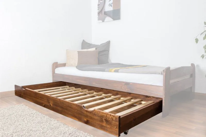 Trundle bed / second mattress base for bed - solid pine, walnut-colored 003- Dimensions 18.50 x 198 x 95 cm (H x W x D)