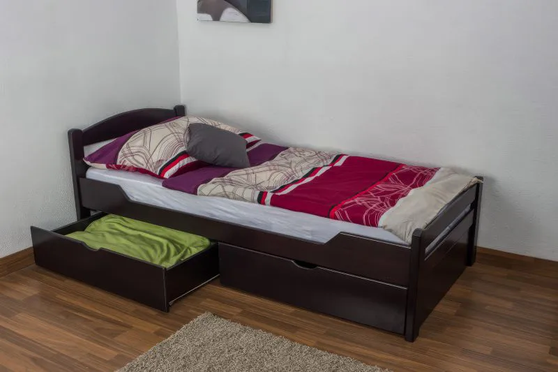 Children's Bed / Youth Bed Easy Premium Line K1/2n | 2 Drawers & Cover Panels | 90 x 200 cm Solid Beech Wood | Chocolate Brown