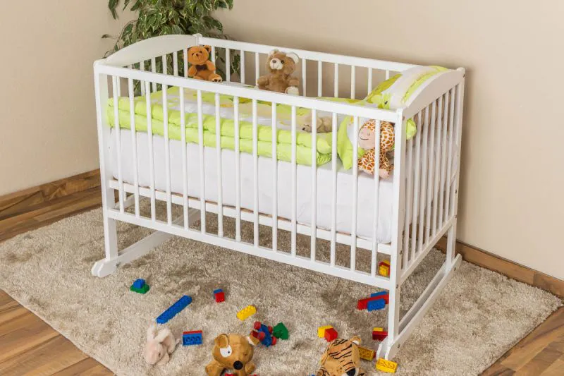Baby Cradle Solid Pine Wood White Lacquered 104 | Adjustable Height | 60 x 120 cm | Includes Slatted Frame