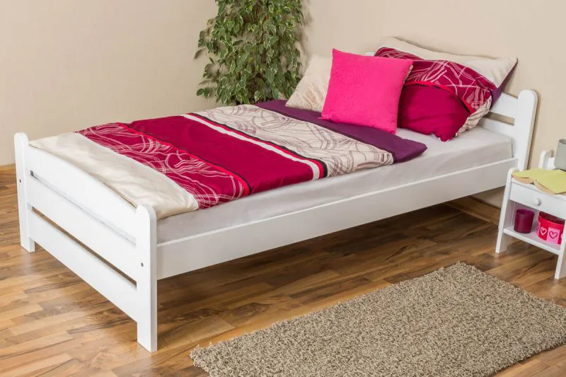 Single bed / guest bed solid beech wood white 118, incl. slatted frame - dimensions 100 x 200 cm