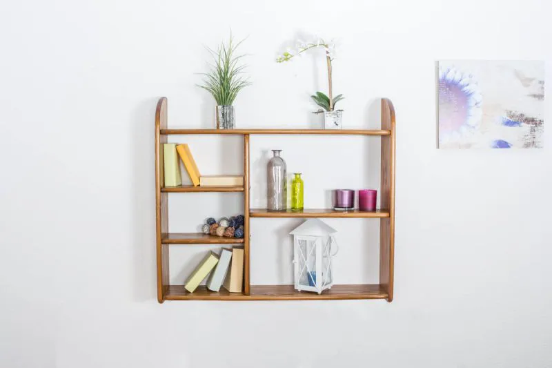 Hanging Wall Shelf | Solid Pine & Oak Finish | 6 Spacious Shelves | 90 x 100 x 20 cm | Modern Design