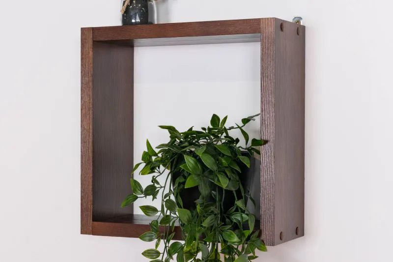 Suspended Wall Shelf Solid Pine Wood | Walnut Colour | Junco 283A | 30 x 30 x 12 cm