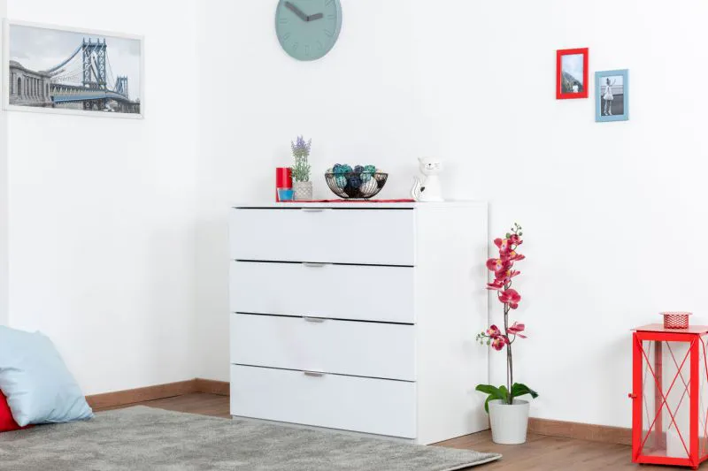 Chest of drawers Sabadell 20, Colour: White / White high gloss - 87 x 90 x 48 cm (h x w x d)
