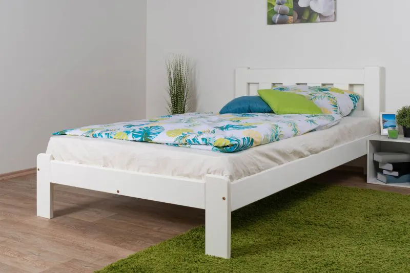 Single bed / guest bed solid pine wood white lacquered A21, incl. slatted frame - dimensions 140 x 200 cm