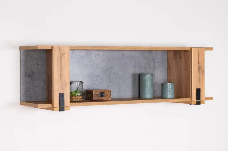 Hanging Wall Shelf Atule 08 | Oak / Grey | 28 x 100 x 24 cm | Modern Industrial Design