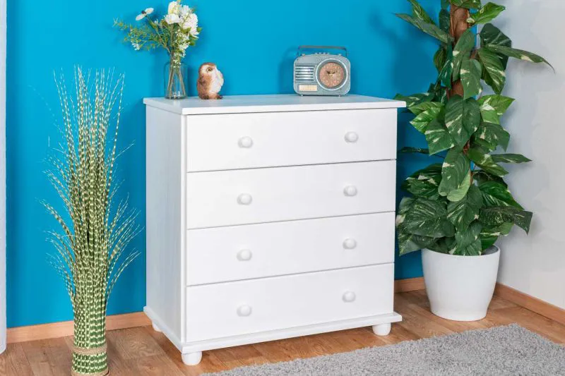 Chest of Drawers Solid Pine Wood White Lacquered Junco 138 | 4 Drawers | 82 x 80 x 42 cm