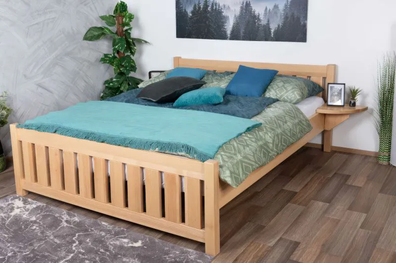 Double bed / guest bed solid beech wood natural 106, incl. slatted frame - dimensions 160 x 200 cm