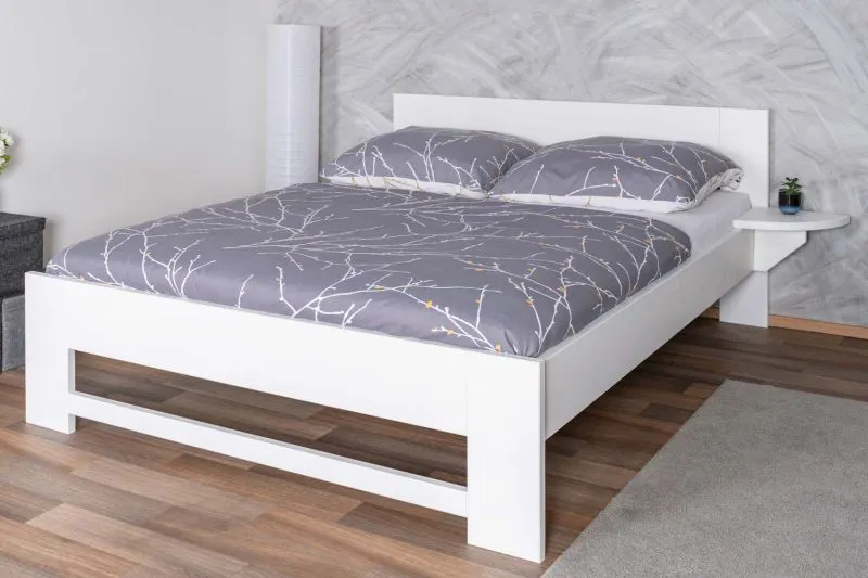 Sturdy double bed, modern guest bed, solid beech 110, white, incl. slatted frame, lying surface 160 x 200 cm