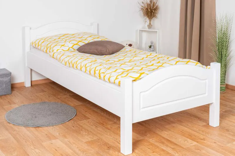 Modern Children's Bed | Solid Beech Wood 113 | White | 90 x 200 cm | Includes Slatted Frame | Easy Assembly
