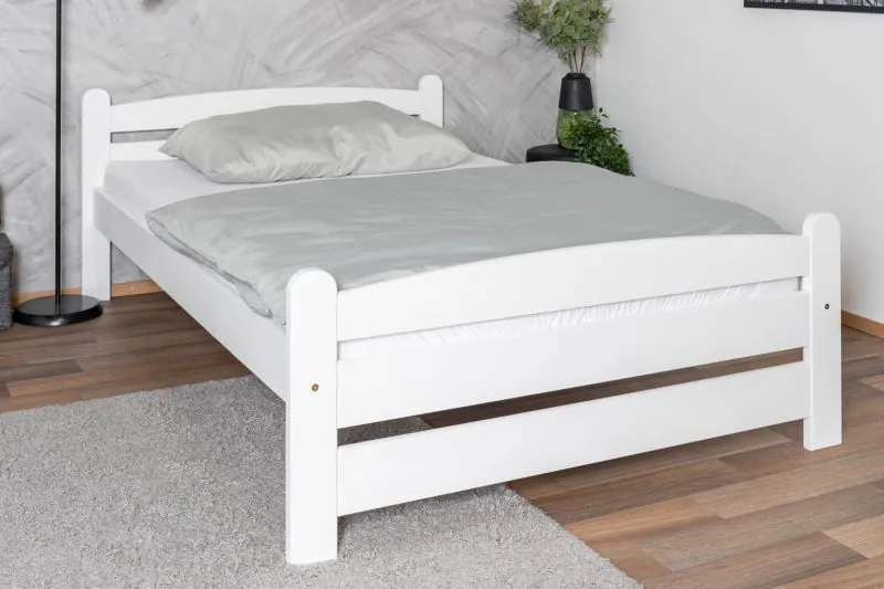 White single bed, modern guest bed, solid beech wood 118, incl. slatted frame, lying surface 120 x 200 cm, high-quality workmanship, durable and stable