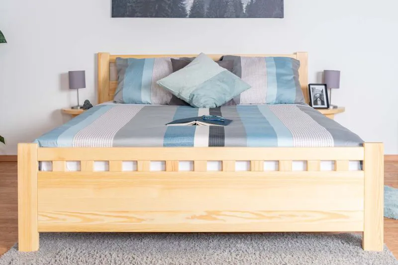 Double bed / guest bed solid pine solid wood natural 67, incl. slatted frame - dimensions 160 x 200 cm