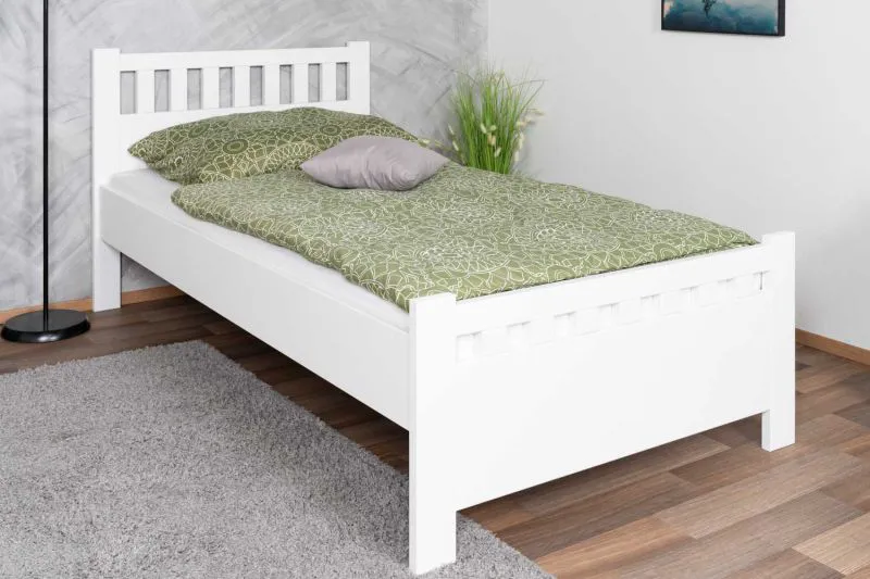 Modern single bed, white guest bed solid pine 68, incl. slatted frame, lying surface 100 x 200 cm, robust and durable, easy assembly