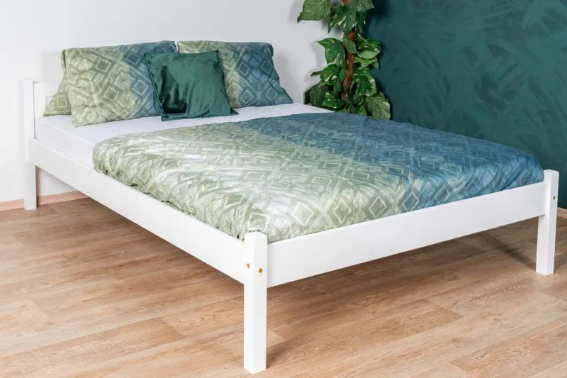 White double bed, modern guest bed solid pine 85, incl. slatted frame, lying surface 160 x 200 cm, simple design, easy assembly