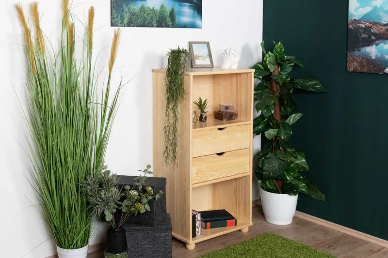 Solid Pine Wood Shelf Junco 48C Natural | 2 Drawers | 2 Compartments | 120 x 60 x 42 cm