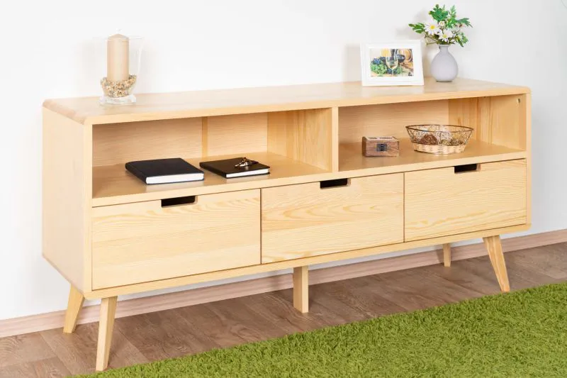 TV Base Cabinet Solid Pine Wood Natural | Aurornis 58 | 64 x 142 x 40 cm | Modern Design