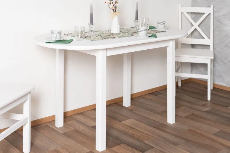 White Solid Pine Dining Table Junco 232A | Oval 75 x 140 cm | Robust & Stable | High-Quality Finish