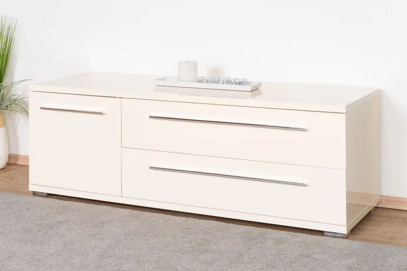 TV Base Unit Garim 26 | Beige High Gloss | 46 x 135 x 45 cm | Modern Soft Close Storage