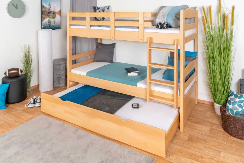 Bunk Bed 90 x 200 cm Easy Premium Line K17/n | Solid Beech Wood | Natural Lacquer | Convertible | Includes Berth & 2 Cover Panels