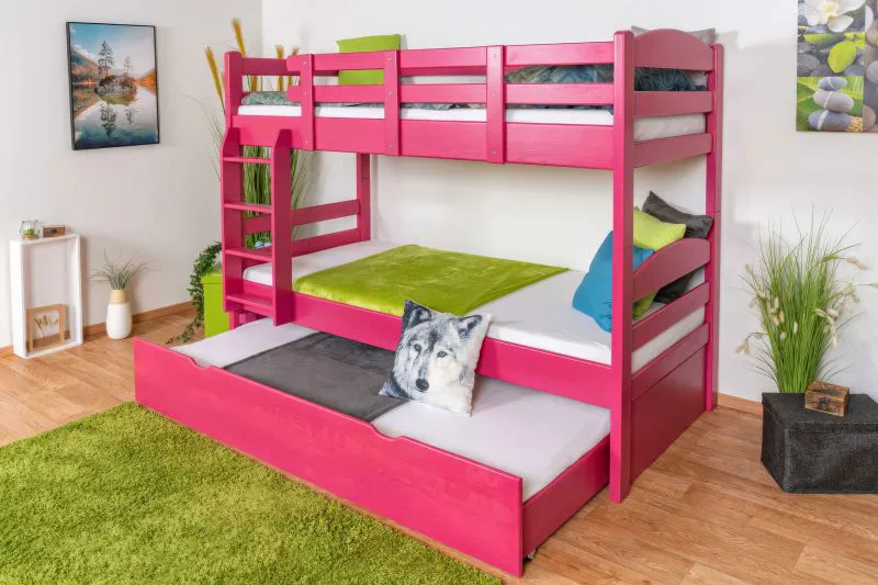 Bunk Bed 90 x 200 cm Easy Premium Line K17/n | Solid Beech Wood | Pink Lacquer | Convertible to Two Beds