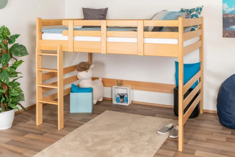 Loft bed 140 x 200 cm "Easy Premium Line" K23/n, solid beech wood natural lacquered, divisible