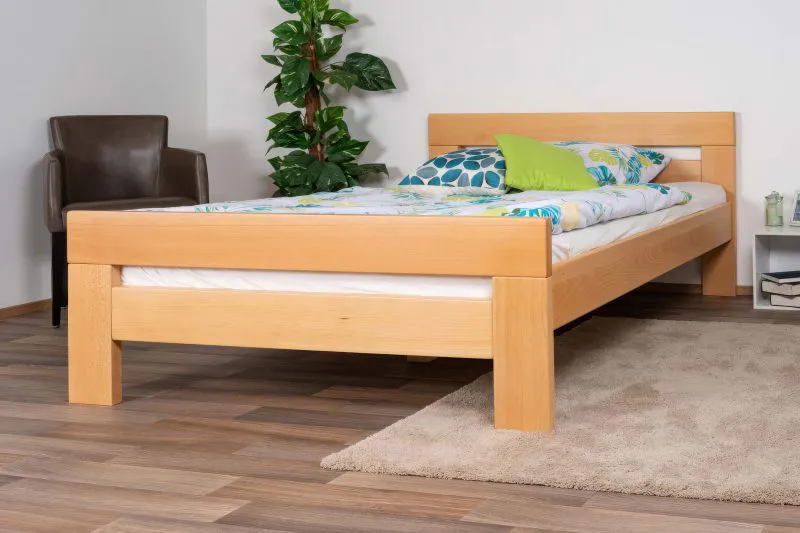 Double bed "Easy Premium Line" K6 in extra length, 140 x 220 cm solid beech wood nature