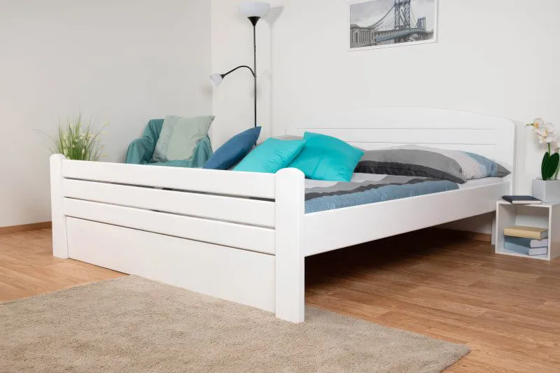 Double Bed Easy Premium Line K7 | 160 x 200 cm | Solid Beech Wood | White Lacquered | Modern Design