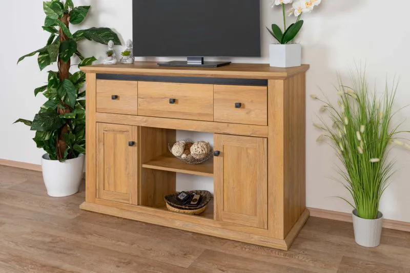 TV Base Unit Matam 12 | Oak Finish | 87 x 130 x 45 cm | 2 Doors, 3 Drawers, 3 Shelves