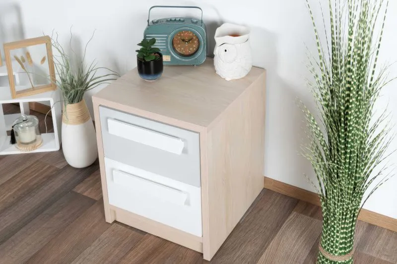 Children's Bedside Table Greeley 13 | Beech/White/Light Grey | 48 x 40 x 40 cm | 2 Drawers