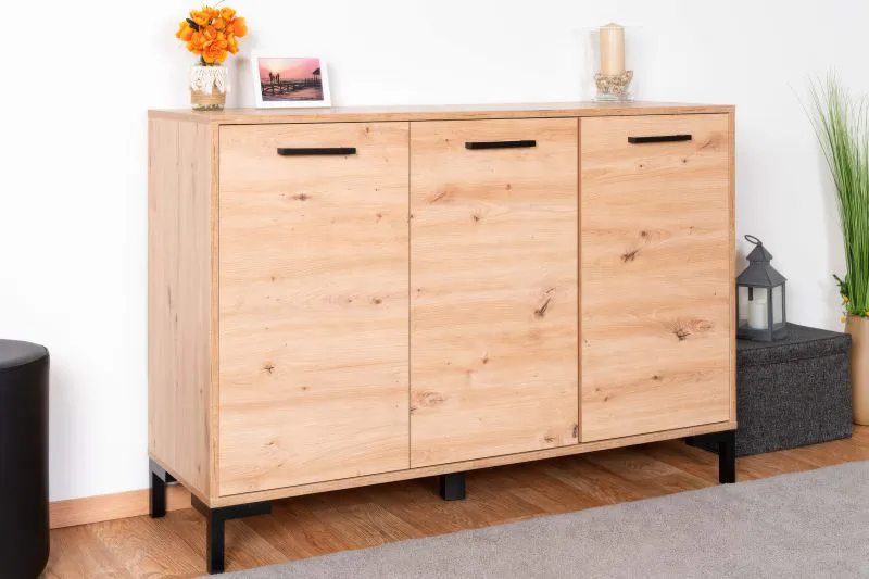 Pandrup 10 Chest of Drawers | Oak Finish | 83 x 120 x 40 cm | 3 Doors, 4 Compartments