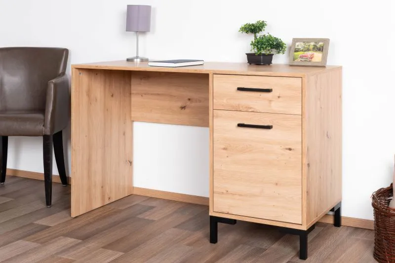 Desk Pandrup 23 | Oak / Black | 75 x 120 x 51 cm | 1 Door, 1 Drawer, 2 Compartments