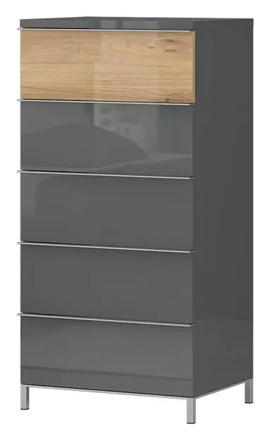 Dresser Vaitele 15, Colour: Anthracite high gloss / Walnut - 123 x 60 x 45 cm (h x w x d)