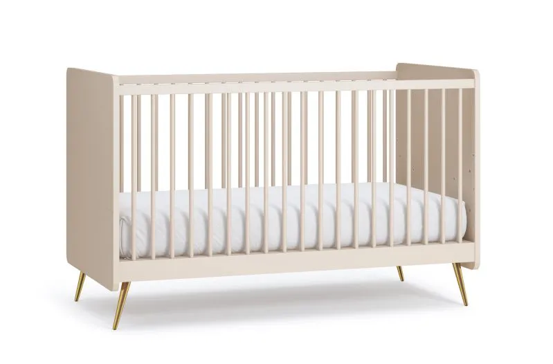 Convertible Baby Crib for Nursery | Beige | 70 x 140 cm Lying Surface | ABS Edges | Gold Metal Legs