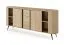 Chest of drawers | 2 sliding doors | color: Cremona oak | 3 drawers | push-to-open function | 196 x 40 x 82 cm | rounded sides | 4 compartments | ABS edges
