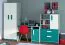 Children's room - Chest of drawers Renton 07, Colour: Platinum Grey / White / Blue Green - Measurements: 140 x 92 x 40 cm (h x w x d), with 1 door, 2 drawers and 6 compartments