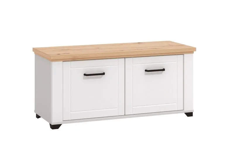 Bench with Storage Banat 19 | White Matt & Oak Artisan | 2 Doors | ABS Edges | 47.5 x 103.5 x 41 cm | Anteroom