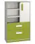 Children's room - Chest of drawers Renton 07, Colour: Platinum Grey / White / Green - Measurements: 140 x 92 x 40 cm (H x W x D), with 1 door, 2 drawers and 6 compartments