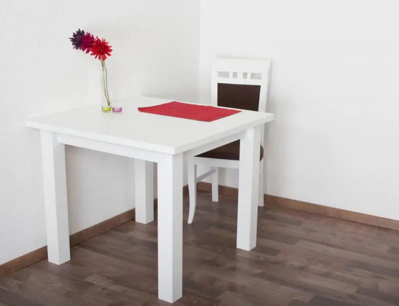 Table Pine solid wood white lacquered Junco 239B (angular) - Dimension 90 x 90 cm