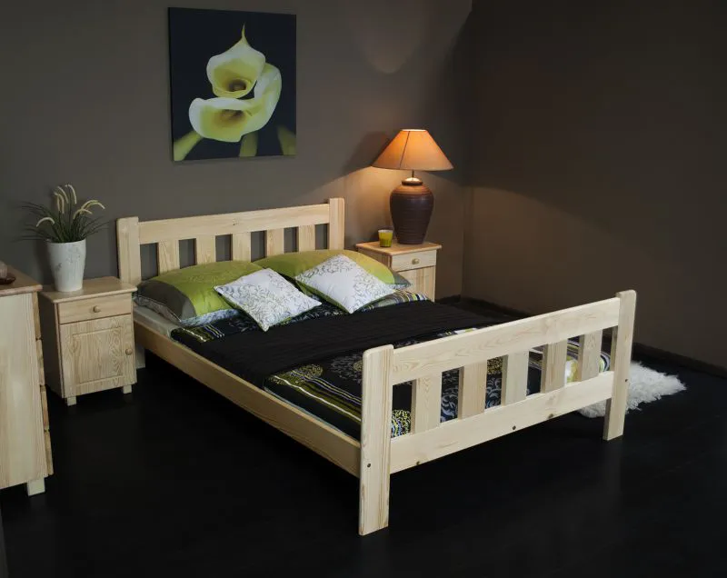 Teenage bed solid, natural pine wood A22, including slatted frame - Measurements 160 x 200 cm