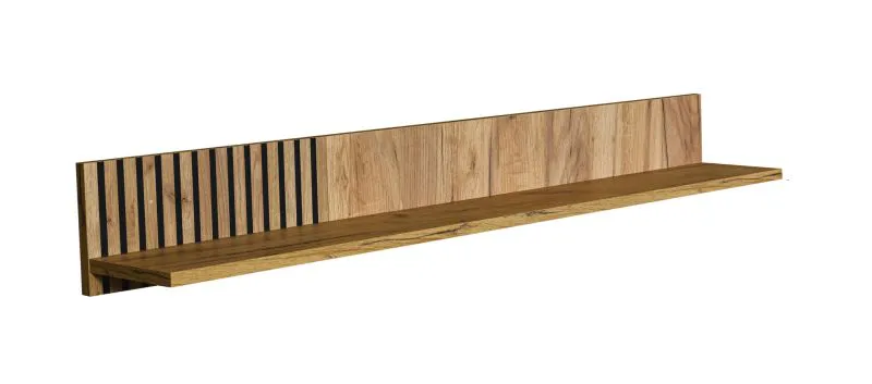 Modern Wall Shelf with Ribbed Details Calmuco 12 | Oak Craft Gold / Black | 17 x 129 x 19 cm | Living Room
