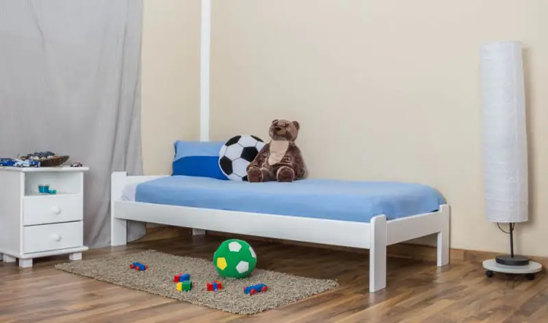 Children's bed / Youth bed A8, solid pine wood, white finish, incl. slatted frame - 80 x 200 cm 